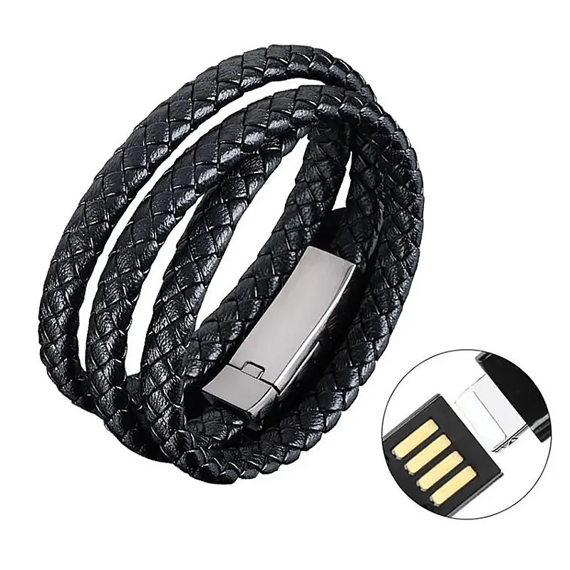 Leather Portable Bracelet USB Charging Data Cable for iPhone 5 5S SE 6