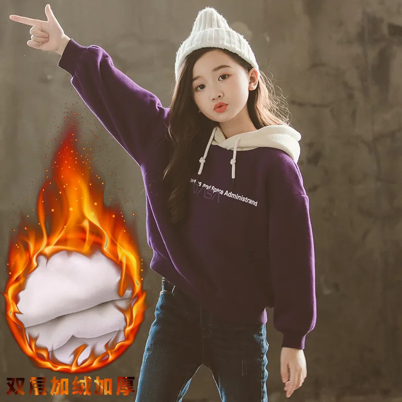 

Toddler Long Sleeve Shirt Kids Girls Winter Warm Tops Brand Children Clothing Letter Hooded Sweatshirt Kids Teen Clothes 9 12 14