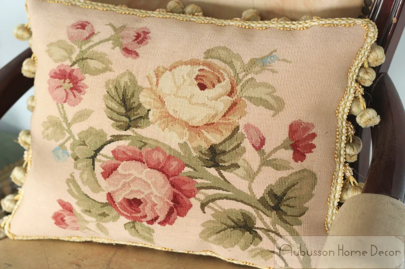 SHABBY PINK CHIC Aubusson Pillow Cushion 16X12 Cottage French Roses