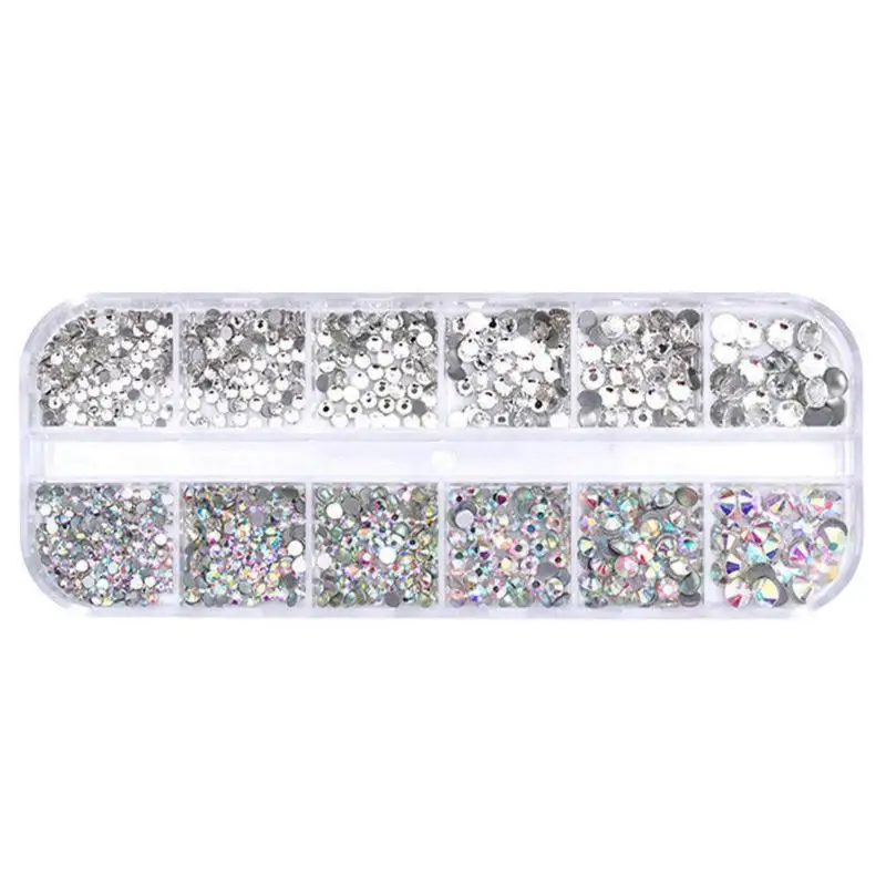 

12 Lattices Mixed Nail Chain Rivets 3D DIY Nail Art Decorations 4 Different Sizes of Rhinestone Colorful Transparent