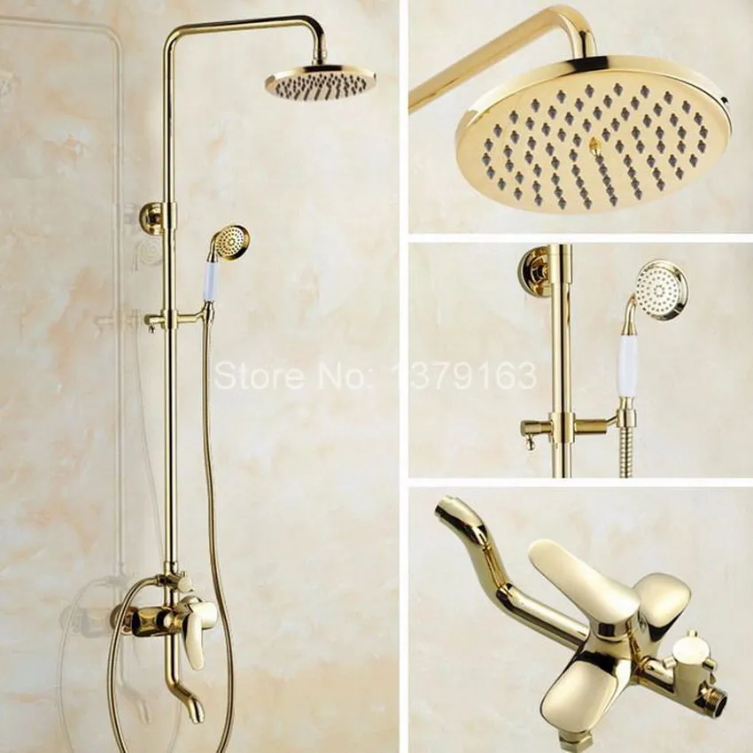 Beste Douche Kranen Goud Messing Badkamer Douche Mengkraan Kraan Set Regendouche Ronde Wandmontage Bad Kraan agf314