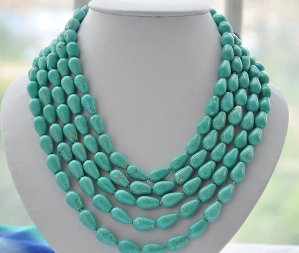 

HOT Sell* s2809 LONG 14mm drip blue turquoise bead NECKLACE 100inch (B0409)