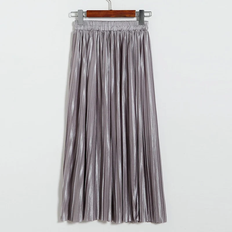 SheBlingBling яркие металлические женские плиссированные юбки весна осень модные эластичные Высокая талия повседневные уличные вечерние юбки макси