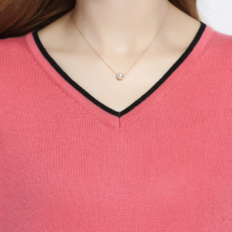 Lafarvie Hot Spring&Autumn Fashion Casual Cashmere Blended Full Sleeve V-neck Sweater Women Pullover Pull Femme Jumper Sweter 