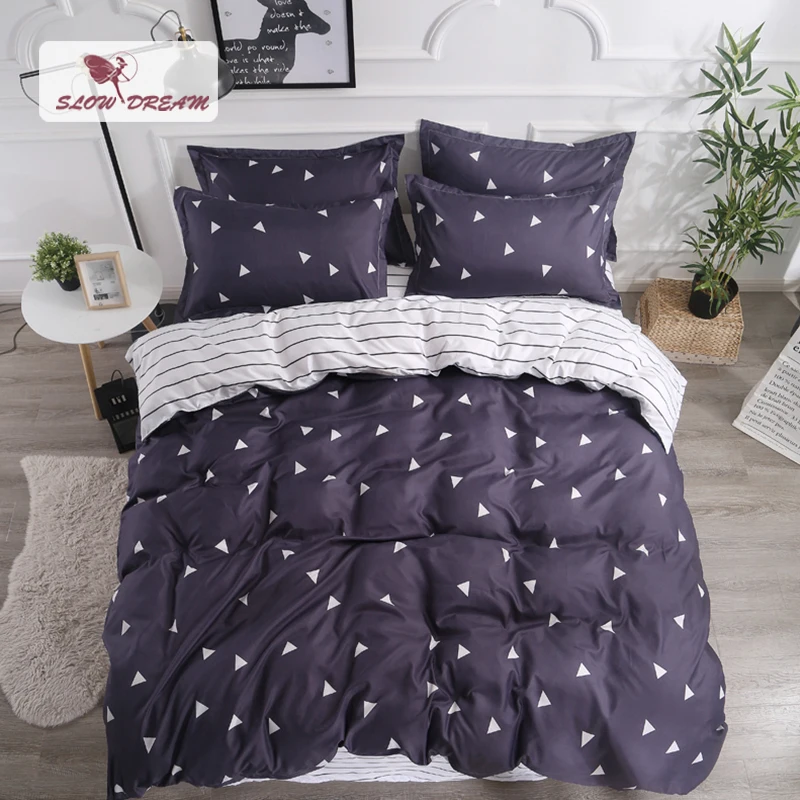 SlowDream Fashion Geometry Bedding Set Soft Duvet Cover Set Twin Full 