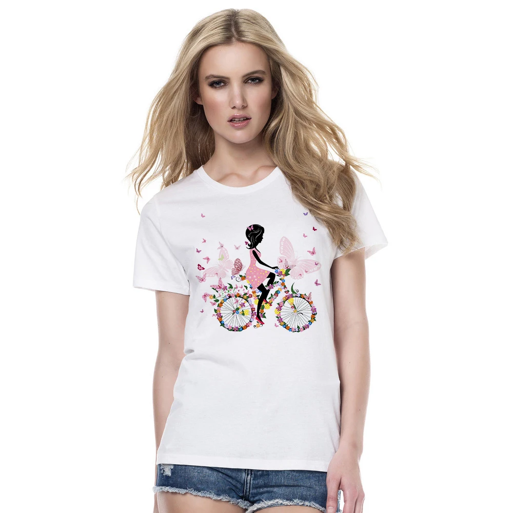 2018-Summer-Girl-Riding-A-Bicycle-T-Shirt-Women-Floral-Flowers-Print-T-Shirts-Woman-Tops