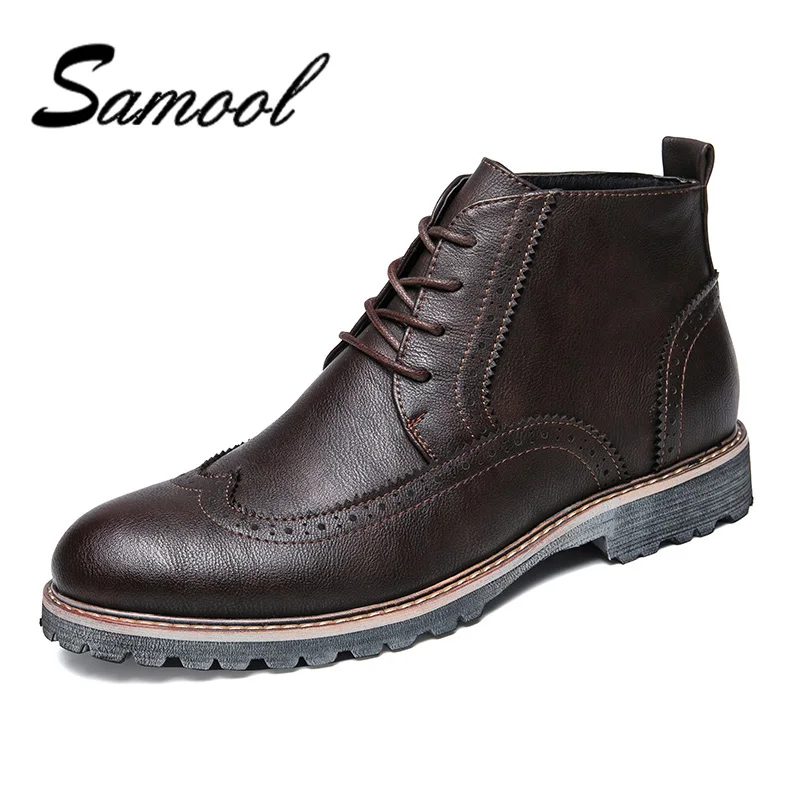 

Split Leather Men Boots Autumn Winter Ankle Boots Fashion Footwear Lace Up Bullock High Quality Vintage Men Shoes Plush zx5