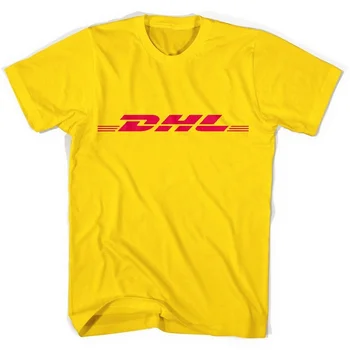 

PUDO-XSXSummer 100% Cotton DHL T Shirts Letters Logo Printed Yellow Short Sleeve Casual Mens O Neck Shirts Funny T-shirt