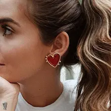 AOMU новые милые серьги-гвоздики в виде красного сердца, женские подарки, ювелирные изделия в Корейском стиле, винтажные металлические серьги золотого цвета, женские серьги oorbellen