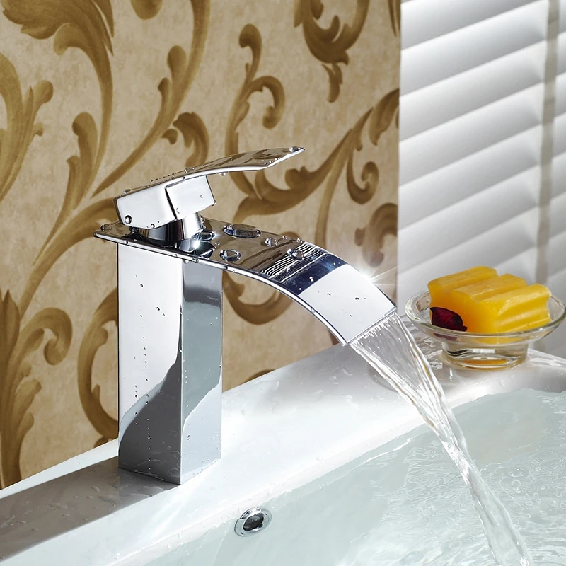 

Basin Faucets Chrome sink waterfall Tap single lever single hole Bathroom Faucet Deck Mounted basin waterfall Faucet