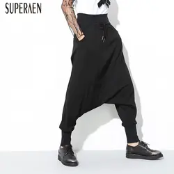 SuperAen 2018 весна и осень Для женщин длинные брюки диких Повседневное хлопок женские брюки новый упругие талии завязками шаровары