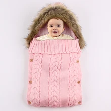 Зимний уплотненный теплый конверт для новорожденных, Детские спальные мешки, уличная детская коляска, спальный мешок, вязаная пеленка для младенцев