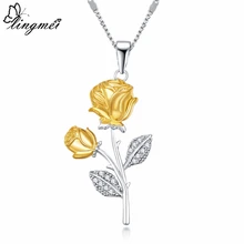 Lingmei новое коктейльное свадебное модное серебряное ожерелье с подвеской в виде цветка розы белое и желтое циркониевое двухцветное ювелирное изделие женские подарки