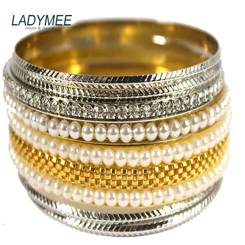 LADYMEE Bracelet Bangles Silver Plated Rhinestone Metal Bracelets for