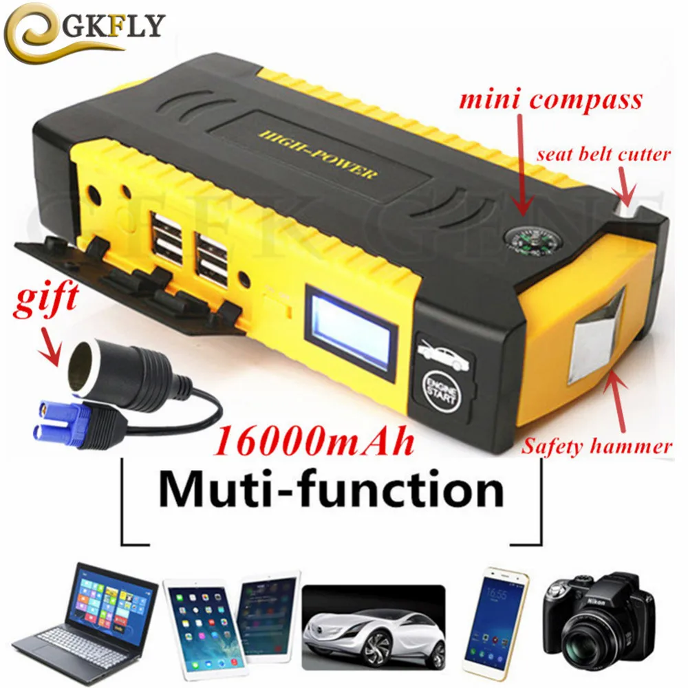 

Jump Starter Emergency 16000mAh Automobile Power Supply Laptop Phone Adapter 12V Starting Device Bright SOS Lighting Car Charger
