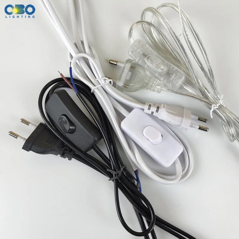 Штепсельная Вилка европейского стандарта с проводом переключателя 1,7 м, диммер, черный/белый кабель для настольной лампы для торшера, 110-220 В, электрический провод