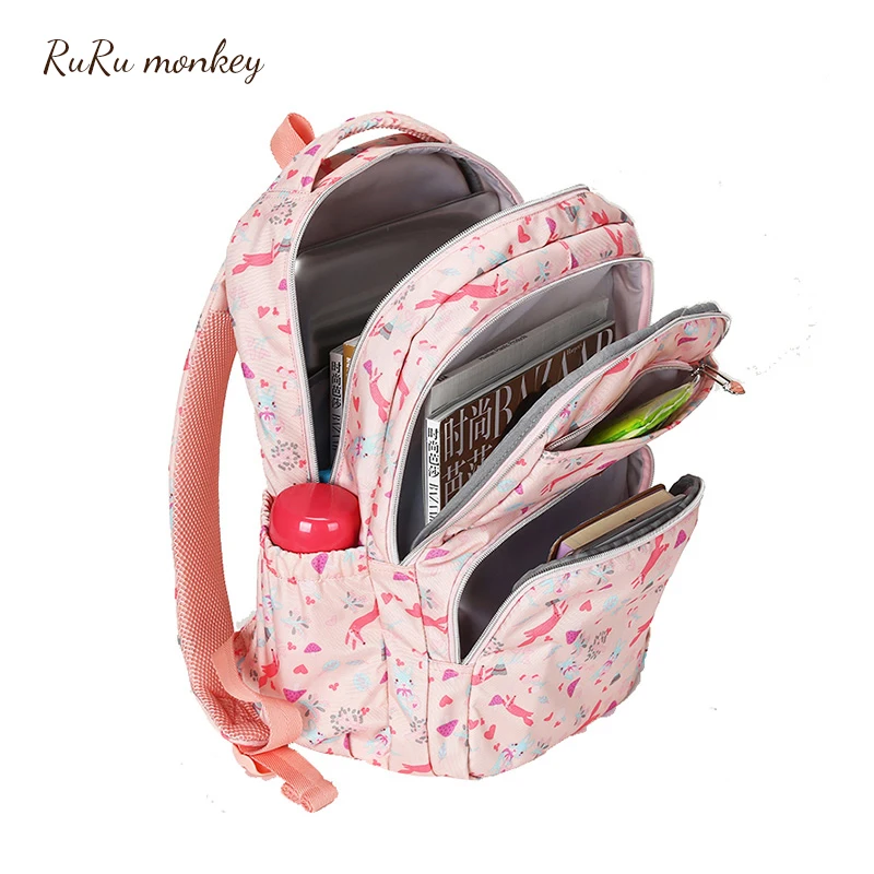 

RURU monkey Children School Backpack Animals Print Kids Bags Lovely Fox Back For Girls Large Capacity Travel Mochilas Escolares