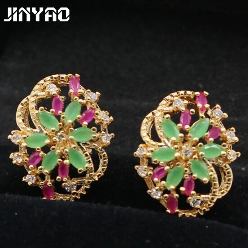 Женские серьги гвоздики с цветком и маркизой JINYAO белого золотого цвета