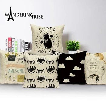 

Cartoon animal cushion cover black outdoor cushions custom High Quality linen throw pillows cats pillow cushion decorative