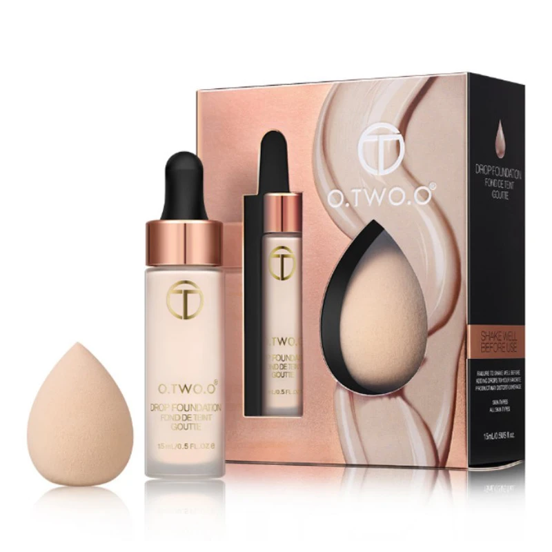 

2019 Hot Matte Foundation With Sponge Puff Kit Matte Effect Velvet Texture Liquid Drop Foundations Makeup Set Concealer Lasting