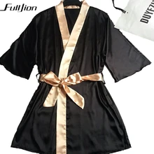Fulljion Women Silk Satin Night Robe Solid Kimono Robe Bath Robe Sexy Bathrobe Peignoir Femme Wedding
