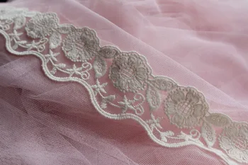 

ivory lace trim, cotton lace, sunflowers applique lace trim YLF 10yards