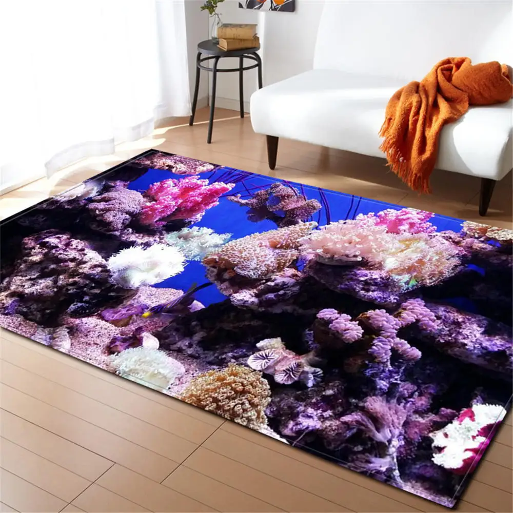 

Home Textile Area Rugs 3D Underwater World Carpet Living Room Soft Flannel Baby Crawling Mat Children Room Anti-slip Carpets