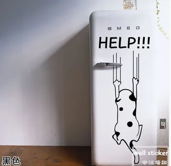 Cartoon help cat Refrigerator Fridge Wall stickers child kitchen cabinet furniture glass decals Home decoration