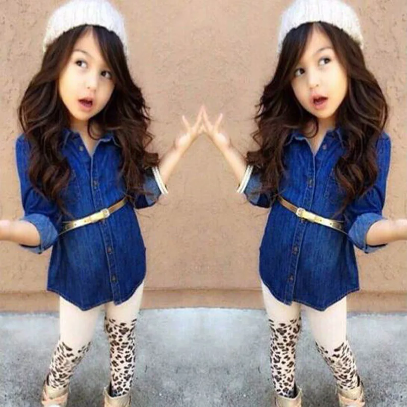 childrens Girls clothes set  kids clothing girls shirt leopard leggings children  blouse jeans shirts