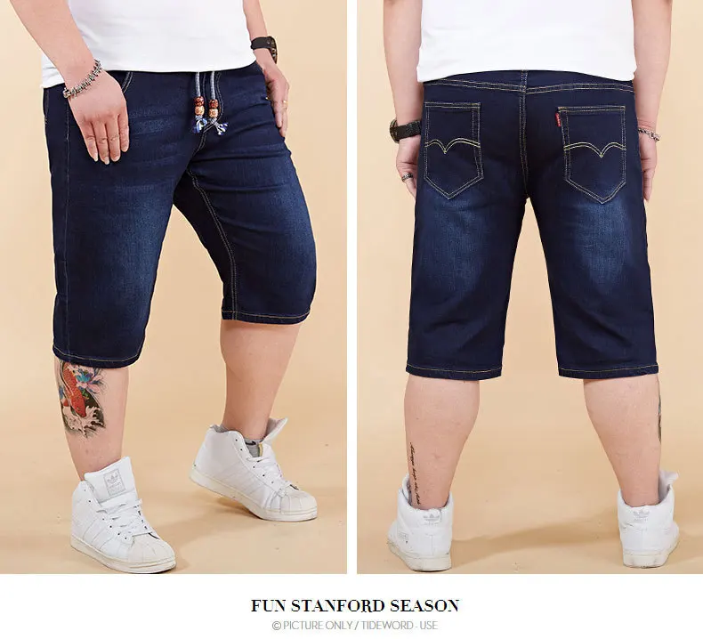 Классические мужские джинсовые шорты из хлопка, большие размеры 40, 42, 44, 46, 48, летние повседневные шорты до колена, мужские тонкие прямые короткие брюки
