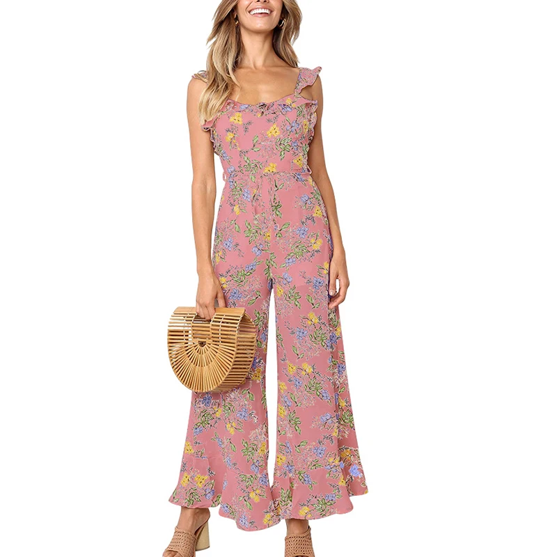 yashangyi New Arrival Combinaison Femme Floral Print Jumpsuits For Women Sexy Backless Strap Romper Jumpsuit Beach Overalls