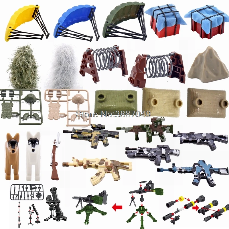 

Legoing Military Guns Dog Parachute Sandbag Box Building Kits Toys For Children Military Legoing Parts Gift Toy