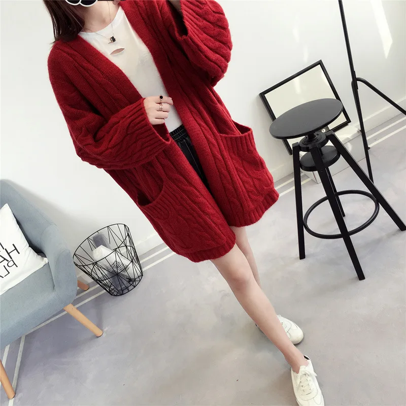 2018 New Pattern Hemp Flowers Pocket 5 Color Sweater Cardigan Women Korean Knitting Unlined Upper Garment Loose All-match Tide Sweaters