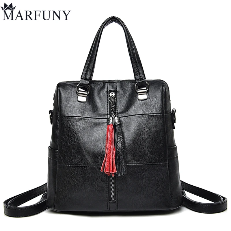 MARFUNY Brand Black Backpack Women Bag Fashion Tassel Backpacks Female School Bag 2018 New Pu Leather Backpack Shoulder Bags Sac