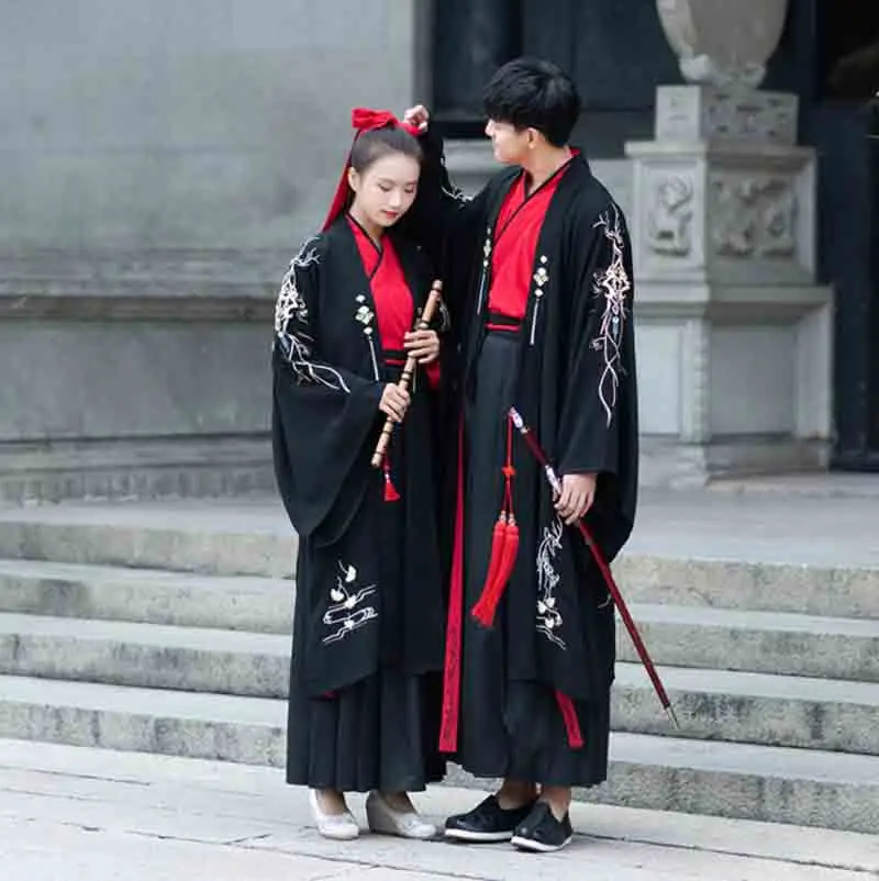 Пара Hanfu черная одежда древней династии свадебное платье большое вечернее с