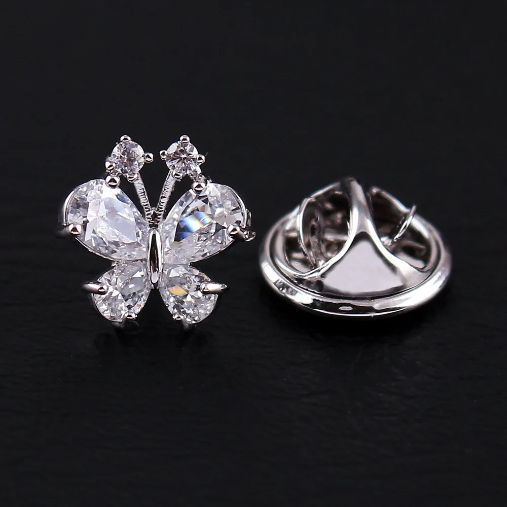 

Young Tulip Cubic Zirconia Butterfly Brooches For Women And Men Unisex Collar Pins Small Wedding Suit Accessories High Quality