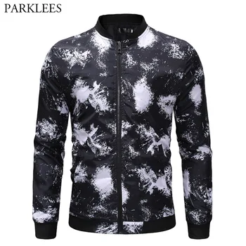 

White Ink Print Baseball Jacket Men 2018 Spring Autumn New Zipper Bomber Jackets Coats Mens Hip Hop Casual Varsity Jacket Male