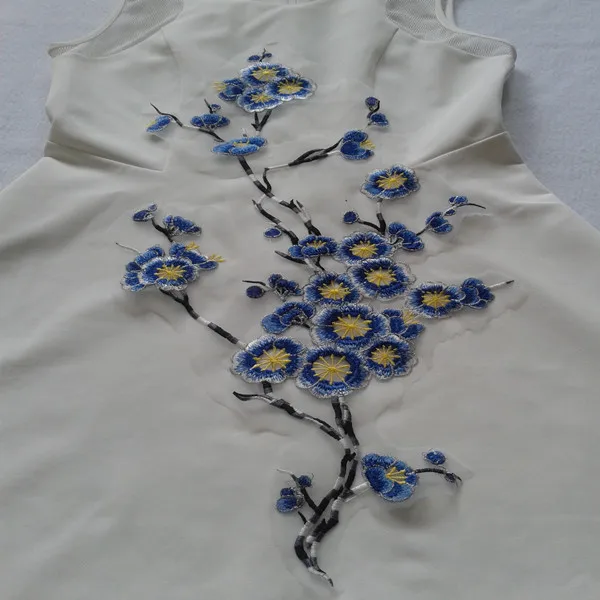 

Blue Plum Flower Organza Embroidery Fabric Large Patch Applique African Lace Guipure Stick Decorate Sew Cloth Accessory 57*27CM