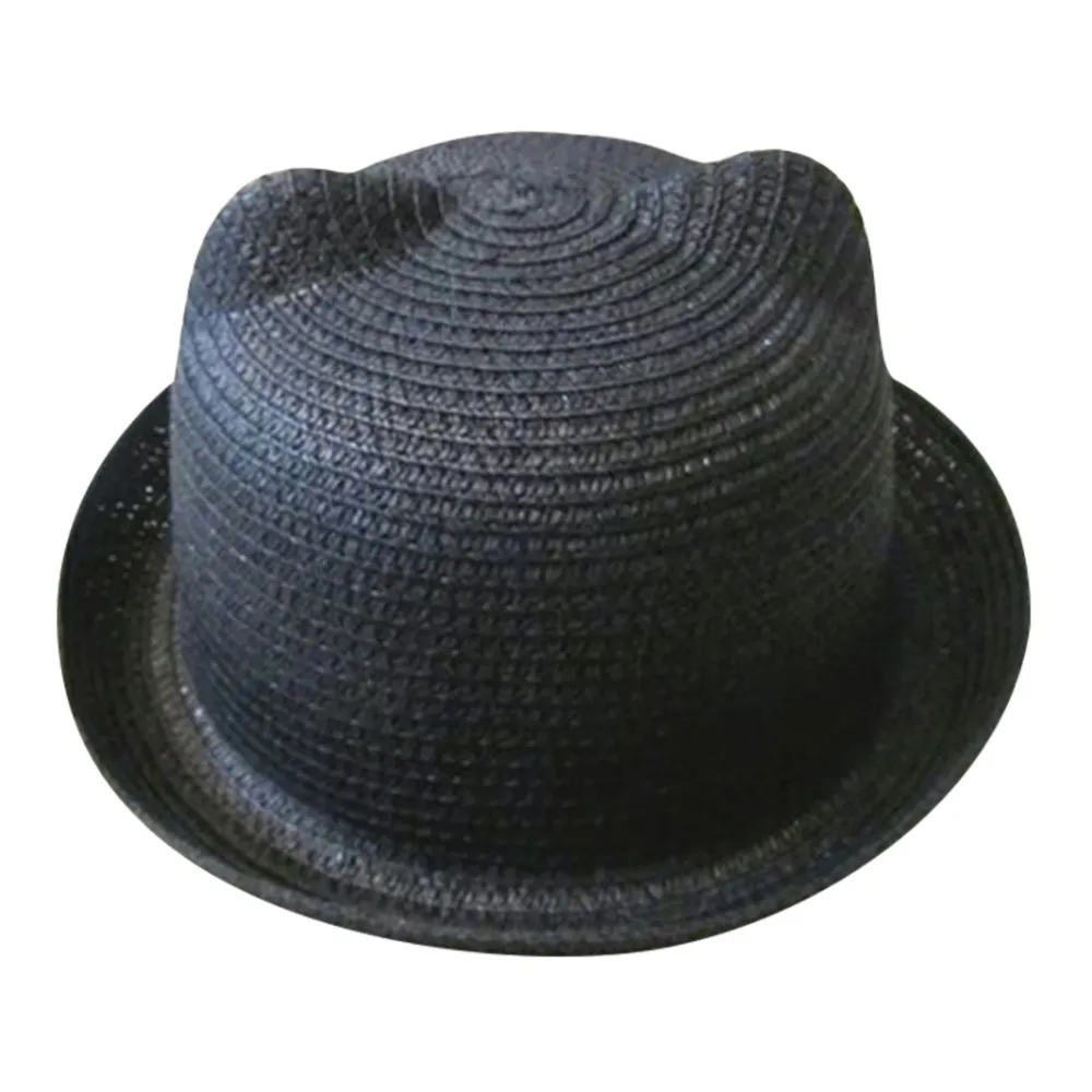 Новинка; модные летние детские соломенные шляпы для детей пляжные Кепки шляпа солнцезащитные очки для Подставки для фотографий для маленьких девочек# p6 - Цвет: Черный