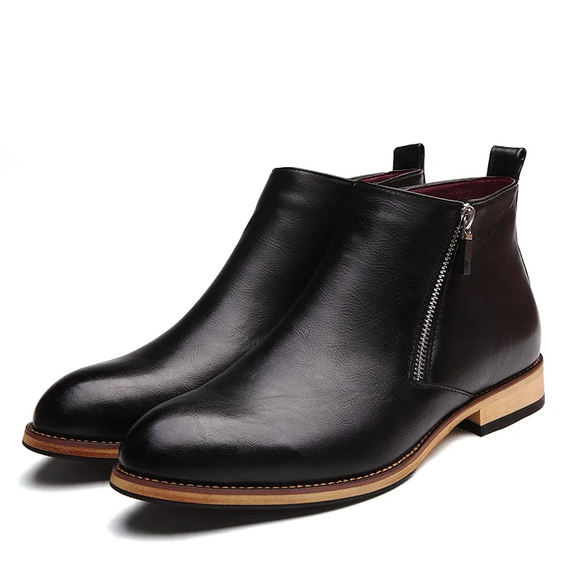 

Ankle Round Toe Zip Chelsea Boots Men Low Sewing Solid Martin Boots Leisure Fashion Winter Motorcycle Shoes