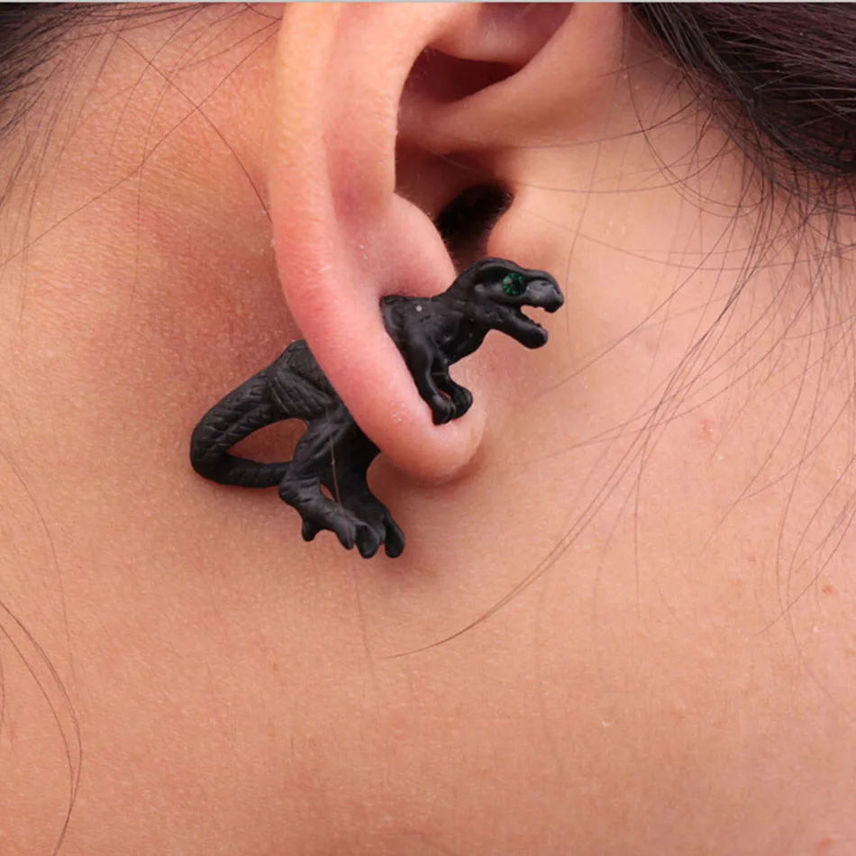 

THLIVEOU 1PC 2019 Korean Earring Bohemian Vintage Stud Earrings for Women Black Dinosaur Ear Stud Best Gift for Girl