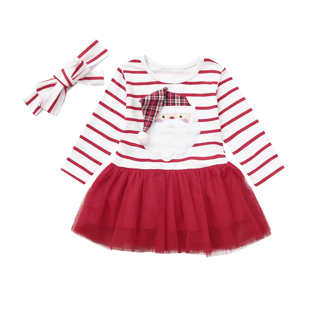 

Top Selling Fashion Baby Girls Clothes Children Long Sleeve Character Christmas Santa Claus applique stripes Outfits Clothes