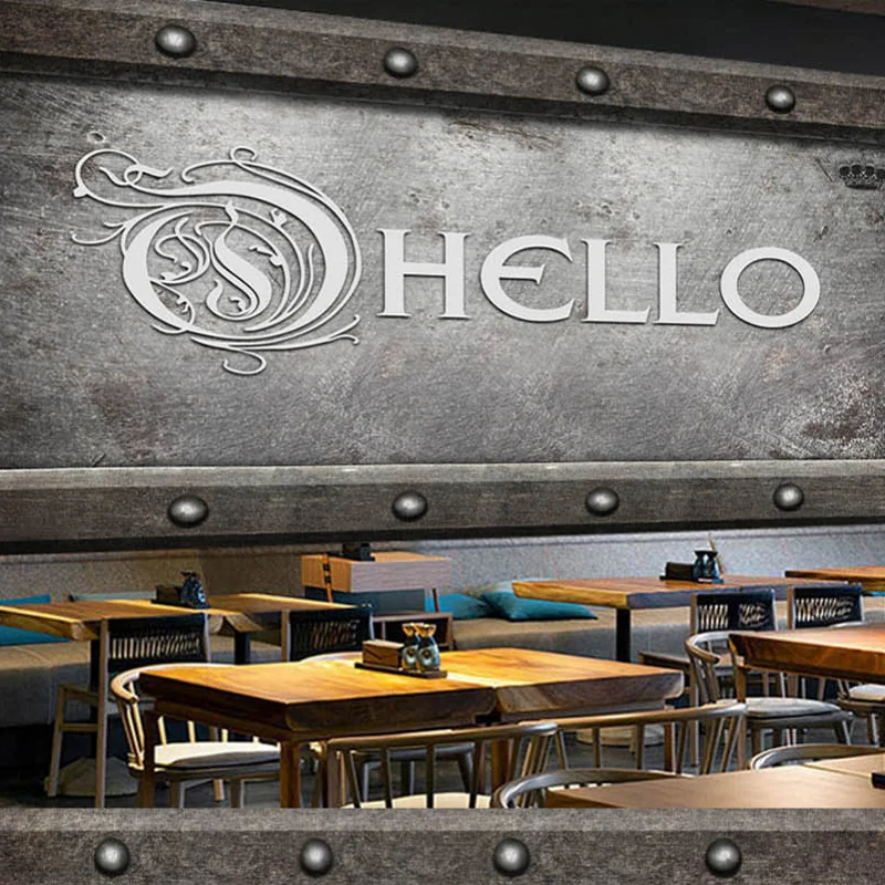 

Free shipping custom European and American industrial style HELLO cement wall bar coffee shop wall wallpaper texture modern