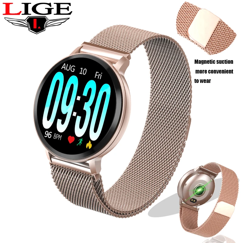 

LIGE Smart Bracelet Women Gold strap Fitness Watch Blood Pressure Heart Rate Monitor Pedometer Smart Watch Men For Android iOS