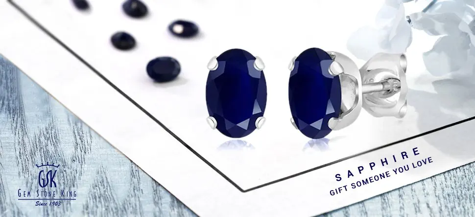 GemStoneKing Классический 925 пробы Серебряные серьги для Для женщин 6X4 мм 1,10 Ct Овальный натуральный голубой сапфир серьги-гвоздики