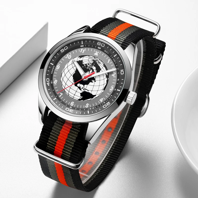 

50meter water-proof mens sports watch top luxury brand quartz movement wristwatch for men fashion alloy case nylon belt watches