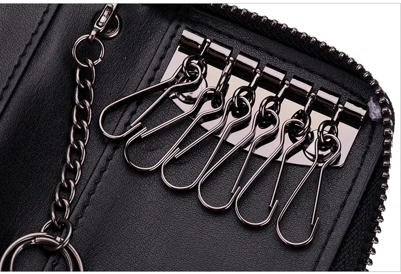 Lomelobo Split Leather Unisex Key Wallets Women KeyRing keychain Coin Purse Men Card Holder Organizer Multifunction Car Key Case HCL940 Details (07)