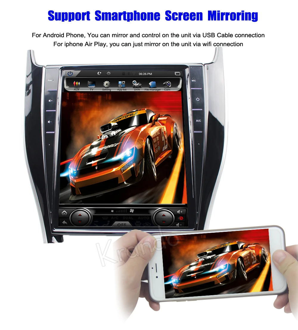 Top Krando Android 8.1 12.1" Vertical screen car radio player gps navigation for Toyota Harrier entertainment player buletooth 8