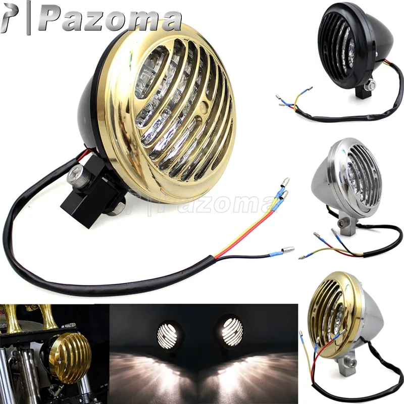 

Motorcycle Brass Grille Lampshade Cover Headlight Motor H4 12V 35W Head Light Lamp for Harley XS650 Bobber Chopper Custom