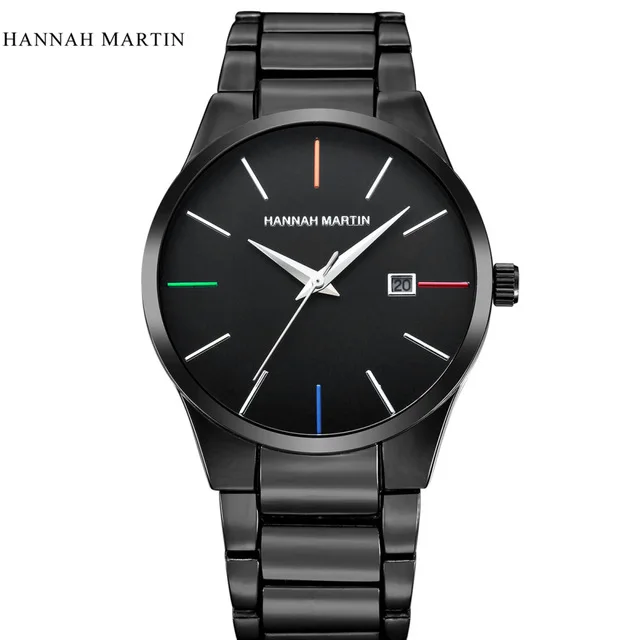 Топ люксовый бренд Hannah Martin мужские часы из нержавеющей стали классические простые мужские кварцевые часы с датой наручные часы relogio masculino - Цвет: 5